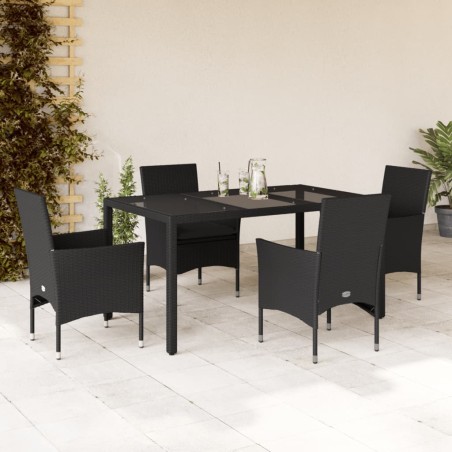 vidaXL Set comedor jardín 5 pzas cojines ratán sintético vidrio negro