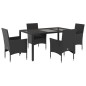vidaXL Set comedor jardín 5 pzas cojines ratán sintético vidrio negro vidaXL Set comedor jardín 5 pzas cojines ratán sintético vidrio negro