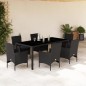 vidaXL Set comedor jardín 7 pzas cojines ratán sintético vidrio negro vidaXL Set comedor jardín 7 pzas cojines ratán sintético vidrio negro