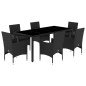 vidaXL Set comedor jardín 7 pzas cojines ratán sintético vidrio negro vidaXL Set comedor jardín 7 pzas cojines ratán sintético vidrio negro