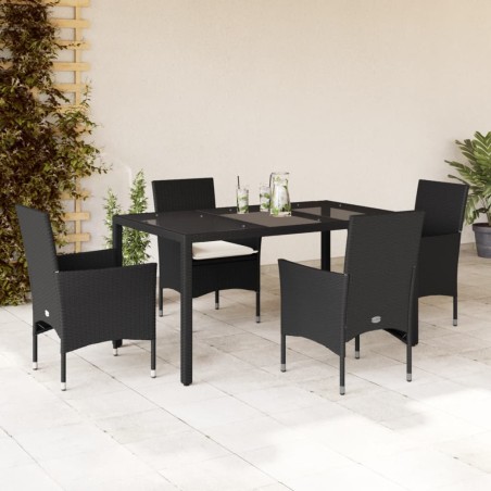 vidaXL Set comedor jardín 5 pzas cojines ratán sintético vidrio negro
