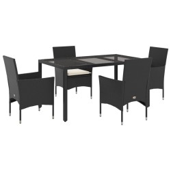 vidaXL Set comedor jardín 5 pzas cojines ratán sintético vidrio negro