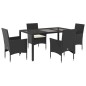 vidaXL Set comedor jardín 5 pzas cojines ratán sintético vidrio negro