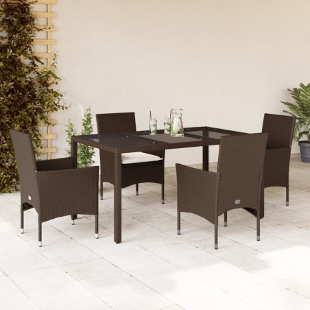 vidaXL Set comedor jardín 5 pzas cojines ratán sintético vidrio marrón