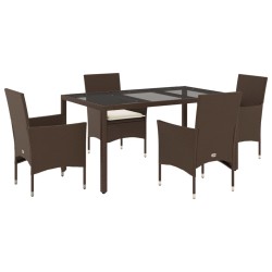 vidaXL Set comedor jardín 5 pzas cojines ratán sintético vidrio marrón