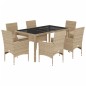 vidaXL Set comedor jardín 7 pzas cojines ratán sintético vidrio beige
