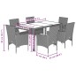 vidaXL Set comedor jardín 7 pzas cojines ratán sintético vidrio beige