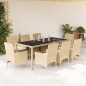 vidaXL Set comedor jardín 9 pzas cojines ratán sintético vidrio beige vidaXL Set comedor jardín 9 pzas cojines ratán sintético vidrio beige