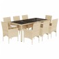 vidaXL Set comedor jardín 9 pzas cojines ratán sintético vidrio beige vidaXL Set comedor jardín 9 pzas cojines ratán sintético vidrio beige