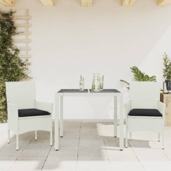 vidaXL Set comedor jardín 3 pzas cojines ratán sintético vidrio blanco