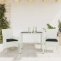 vidaXL Set comedor jardín 3 pzas cojines ratán sintético vidrio blanco