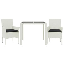 vidaXL Set comedor jardín 3 pzas cojines ratán sintético vidrio blanco