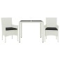 vidaXL Set comedor jardín 3 pzas cojines ratán sintético vidrio blanco