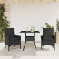 vidaXL Set comedor jardín 3 pzas cojines ratán sintético vidrio negro vidaXL Set comedor jardín 3 pzas cojines ratán sintético vidrio negro