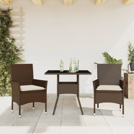 vidaXL Set comedor jardín 3 pzas cojines ratán sintético vidrio marrón