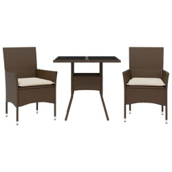 vidaXL Set comedor jardín 3 pzas cojines ratán sintético vidrio marrón