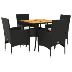 vidaXL Set de comedor jardín 5 pzas con cojines ratán PE acacia negro