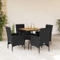 vidaXL Set de comedor jardín 5 pzas con cojines ratán PE acacia negro vidaXL Set de comedor jardín 5 pzas con cojines ratán PE acacia negro
