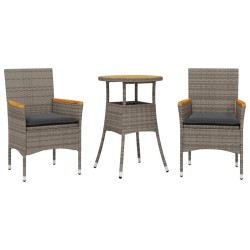vidaXL Set de comedor jardín 3 pzas con cojines ratán PE acacia gris