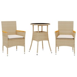 vidaXL Set comedor jardín 3 pzas cojines ratán sintético vidrio beige
