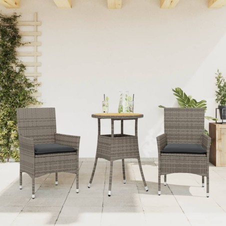 vidaXL Set de comedor jardín 3 pzas con cojines ratán PE acacia gris