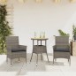 vidaXL Set de comedor jardín 3 pzas con cojines ratán PE acacia gris vidaXL Set de comedor jardín 3 pzas con cojines ratán PE acacia gris
