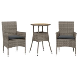 vidaXL Set de comedor jardín 3 pzas con cojines ratán PE acacia gris