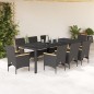 vidaXL Set comedor jardín 9 pzas cojines ratán sintético vidrio negro vidaXL Set comedor jardín 9 pzas cojines ratán sintético vidrio negro