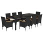 vidaXL Set comedor jardín 9 pzas cojines ratán sintético vidrio negro vidaXL Set comedor jardín 9 pzas cojines ratán sintético vidrio negro