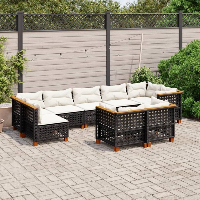 vidaXL Set de sofás de jardín 8 piezas y cojines ratán sintético negro vidaXL Set de sofás de jardín 8 piezas y cojines ratán sintético negro