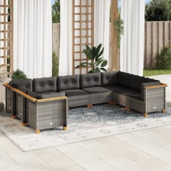 vidaXL Set de muebles de jardín 9 pzas y cojines ratán sintético gris