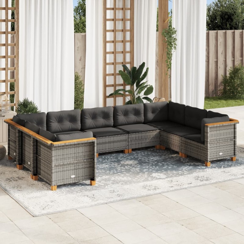 vidaXL Set de muebles de jardín 9 pzas y cojines ratán sintético gris vidaXL Set de muebles de jardín 9 pzas y cojines ratán sintético gris