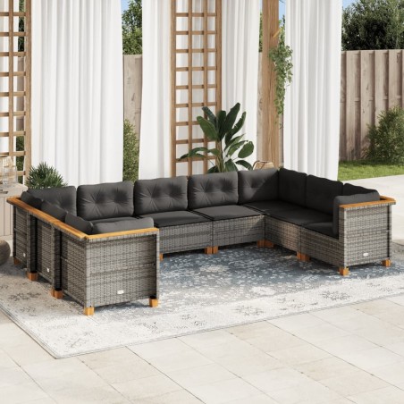 vidaXL Set de muebles de jardín 9 pzas y cojines ratán sintético gris