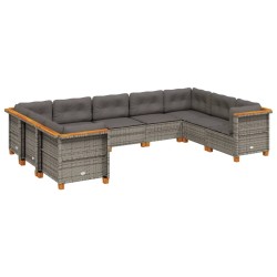 vidaXL Set de muebles de jardín 9 pzas y cojines ratán sintético gris
