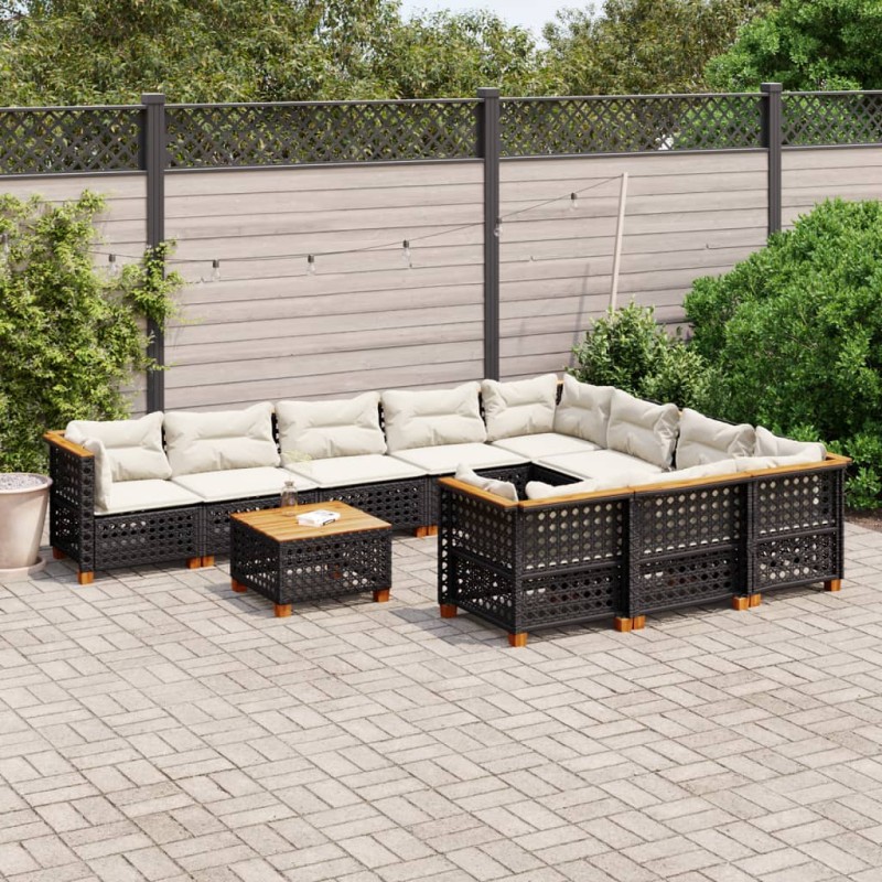 vidaXL Set de sofás de jardín 11 pzas y cojines ratán sintético negro vidaXL Set de sofás de jardín 11 pzas y cojines ratán sintético negro