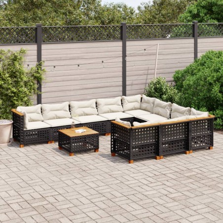 vidaXL Set de sofás de jardín 11 pzas y cojines ratán sintético negro