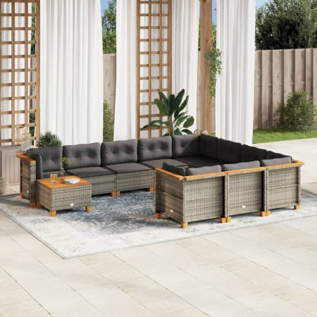 vidaXL Set de sofás de jardín 11 pzas y cojines ratán sintético gris