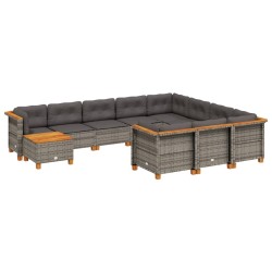 vidaXL Set de sofás de jardín 11 pzas y cojines ratán sintético gris