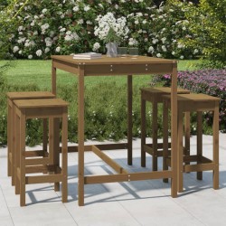vidaXL Mesa y taburetes altos de jardín 5 pzas madera pino marrón miel