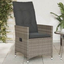 vidaXL Sillón reclinable de jardín con cojines ratán sintético gris