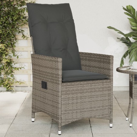 vidaXL Sillón reclinable de jardín con cojines ratán sintético gris
