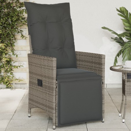 vidaXL Sillón reclinable de jardín con cojines ratán sintético gris