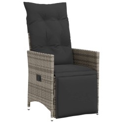 vidaXL Sillón reclinable de jardín con cojines ratán sintético gris
