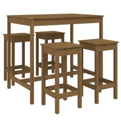 vidaXL Mesa y taburetes altos de jardín 5 pzas madera pino marrón miel