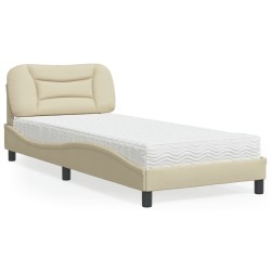vidaXL Cama con colchón tela color crema 90x200 cm