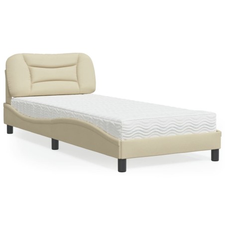 vidaXL Cama con colchón tela color crema 90x200 cm