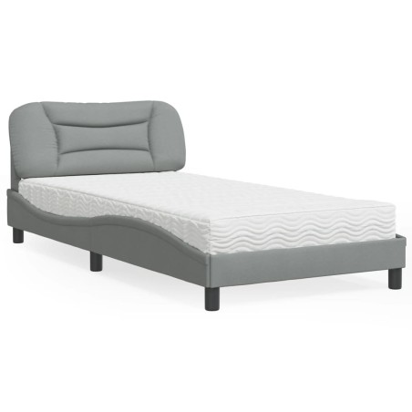 vidaXL Cama con colchón tela gris claro 100x200 cm