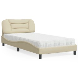 vidaXL Cama con colchón tela color crema 100x200 cm