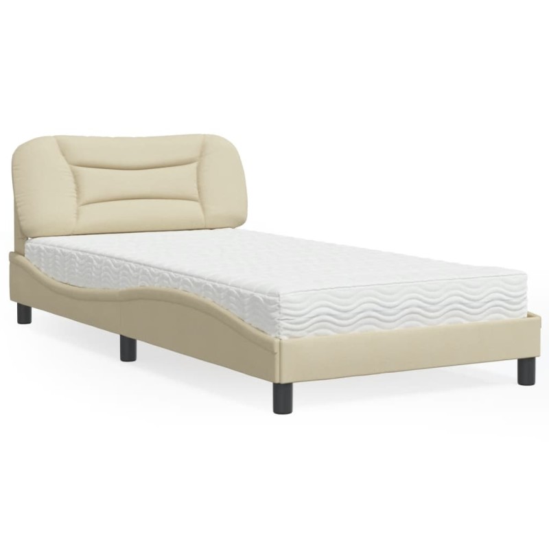vidaXL Cama con colchón tela color crema 100x200 cm vidaXL Cama con colchón tela color crema 100x200 cm