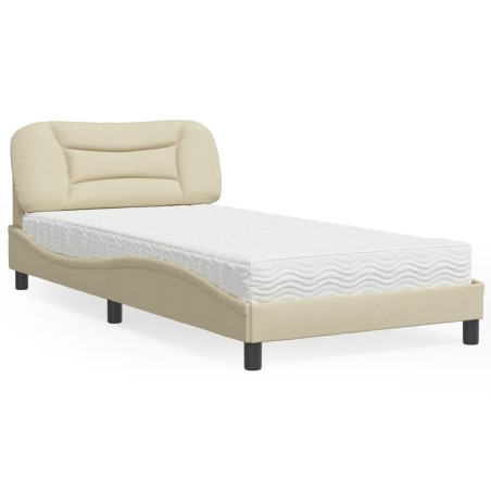 vidaXL Cama con colchón tela color crema 100x200 cm